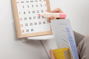 A picture of a calendar showing dates for holidays