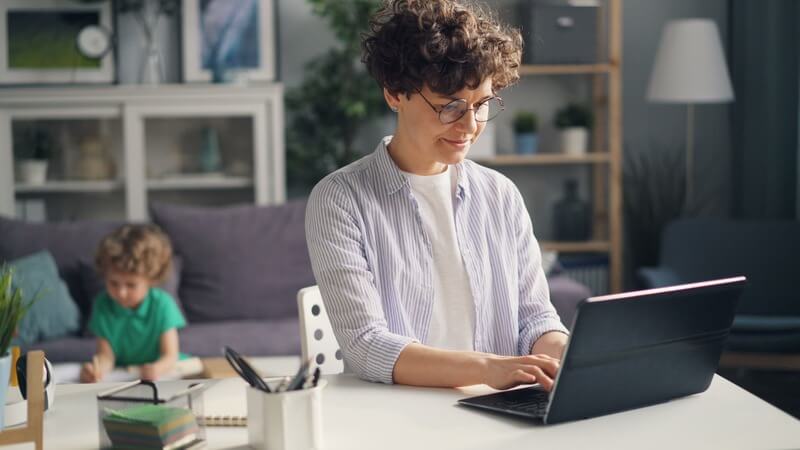 A mom working from home